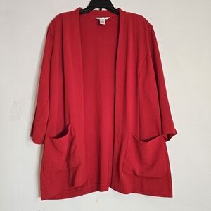 Drapers And Damons Open Front Cardigan Sweater LongSleeve Red XL shoulder Pads
